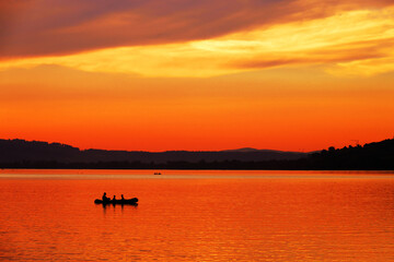 Sunset light over Sempach lake in Switzerland, Europe
