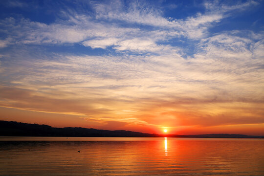 Sunset light over Sempach Lake in Switzerland, Europe © Rechitan Sorin