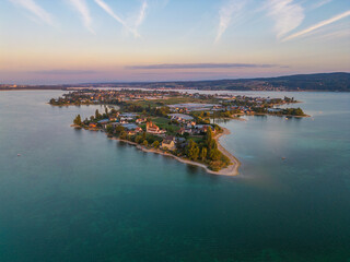 Panoramic view on the island Reichenau and the Lake Constance in Germany.