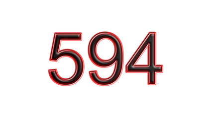 red 594 number 3d effect white background
