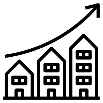 growing houses with upward arrow clip art preview