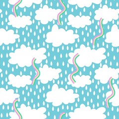 Cartoon seamless clouds and rain drops pattern for kids clothes print and accessories and notebooks and wrapping