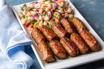 Turkish Tekirdag or inegol Kofte with Piyaz Salad