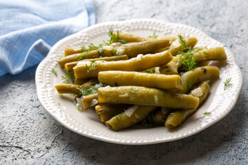 Turkish Food Broad Beans with Olive Oil and Dill (Turkish name; Zeytinyagli Bakla).