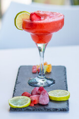 preparation of strawberry cocktail in bar