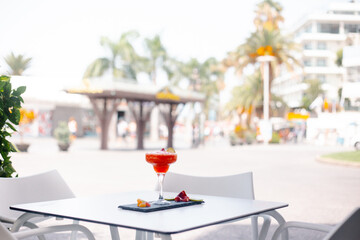 preparation of strawberry cocktail in bar