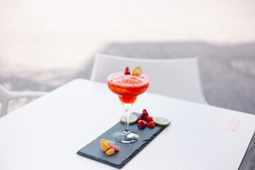 preparation of strawberry cocktail in bar