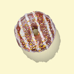 brown donut with glaze on yellow pastel background