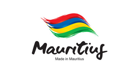 Made in Mauritius handwritten flag ribbon typography lettering logo label banner