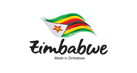 Made in Zimbabwe handwritten flag ribbon typography lettering logo label banner - obrazy, fototapety, plakaty