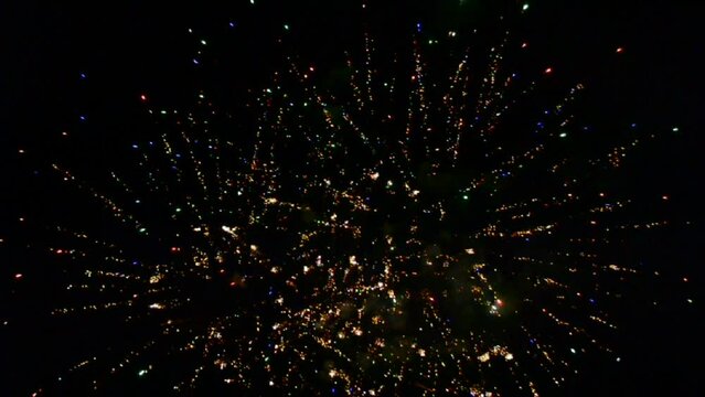 night carnival firework on dark black sky,  fireworks birthday holiday salute divrsity, firecracker wedding celebration, modern entertainment