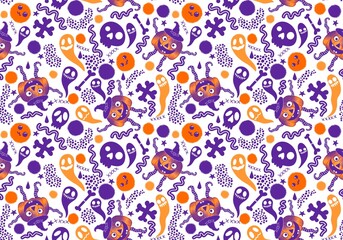 Halloween seamless pumpkins and witch hat and ghost pattern for fabrics and wrapping paper and clothes print
