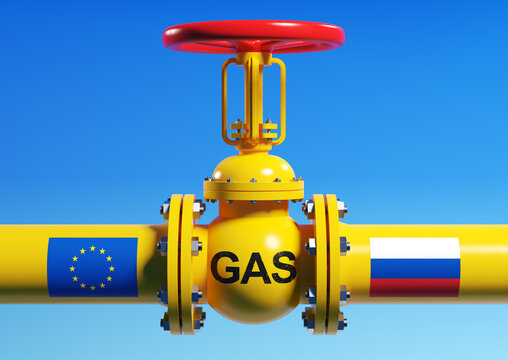 Valve on the gas pipeline between the European Union and Russia. Clipping path included. 3d illustration.
