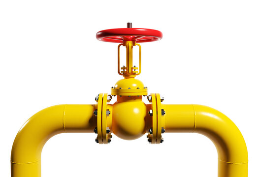 Pipe of gas, valve on the gas pipeline. Clipping path included. 3d illustration