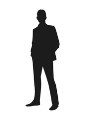 Silhouette of a man in a business costume on white background. Vector design.