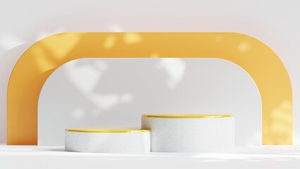 3D Rendered Circular Podium in Gold and White Concrete Suitable for Product Display or Product Presentation