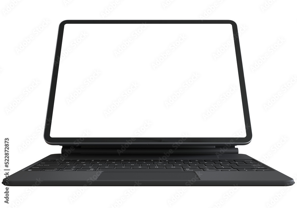Aufkleber Modern tablet computer stand  keyboard with blank screen isolated on white background - front view