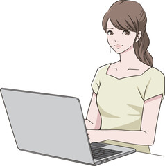 PC作業をする若い女性