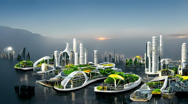 Futuristic Sci-Fi Eco City Video Game Fictional Concept Art Digital Painting