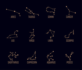 twelve zodiac costellations icons