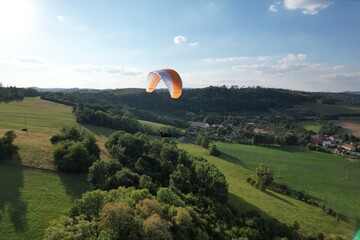 paragliding beauty of free flight Czech republic,Europe, Bykovice u Cerna Hora,paragliding...