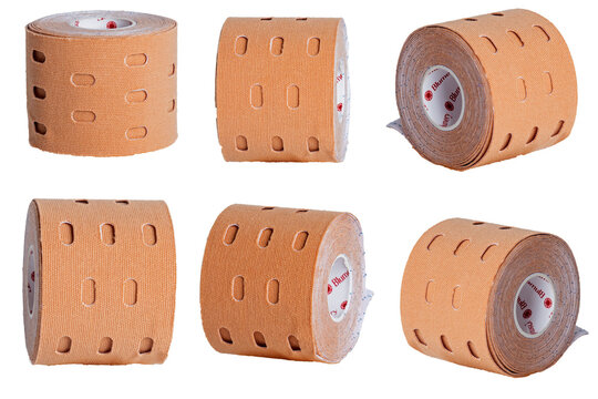 Beige sports elastic bands, patches for elastic facial skin, healthcare, alternative medicine, facial skin correction, isolates - from different angles