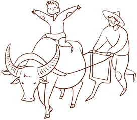 Asian farmer line art icon png