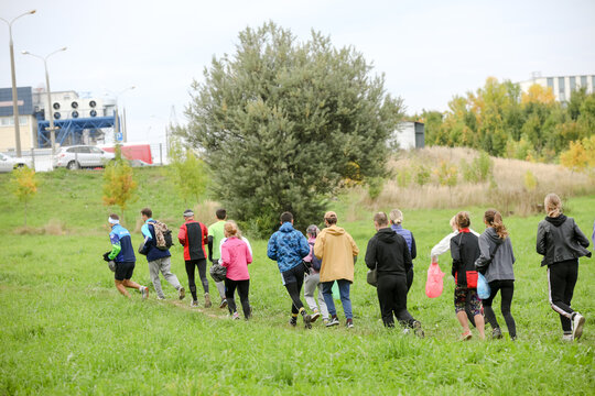 MINSK, BELARUS - 22 July, 2022: people do plogging