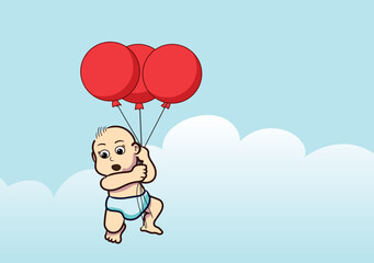 child flying with balloon vector