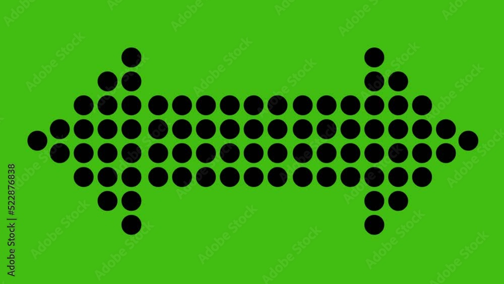 Poster arrow loop animation designed with black dots pointing left and right, on a green chroma key backgro