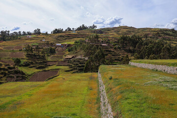 View of the ruins of the Inca temple of Chinchero in Cusco.