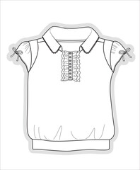 Kids polo shirt with ribbons on sleeves and ruffle details at front garment sketch fashion template