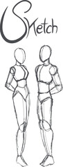 Woman and man sketch body draw