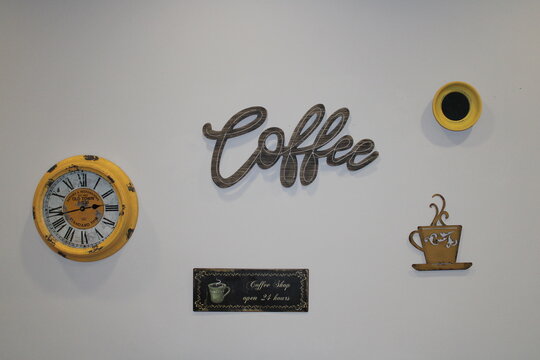 Coffee Wall Clock and Mugs