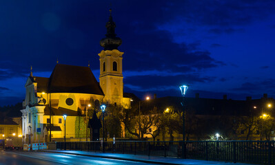 Fototapeta na wymiar Architectural landmark of Gyor - Carmelite Baroque church, Hungary