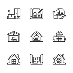 Model House Line Icons Vector Illustration , Building , Home , Residential House