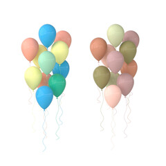 Pastel colored balloons isolated on white background. 3d render bunch of balloons for party design
