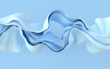 Blue paper or cotton fabric 3d rendering background with waves and curves. Dynamic wallpaper