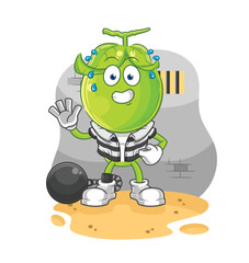 pea head criminal in jail. cartoon character