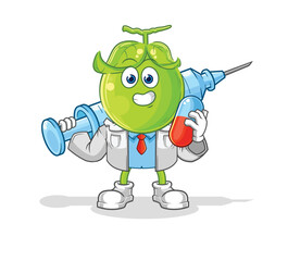 pea head doctor holding medichine and injection