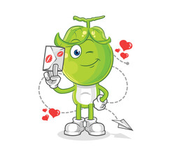 pea head hold love letter illustration. character vector