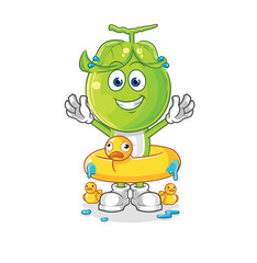pea head with duck buoy cartoon. cartoon mascot vector