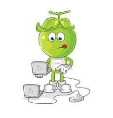 pea head with laptop mascot. cartoon vector