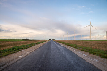 Fototapeta na wymiar Australian Sustainable Electricity Wind Farm in remote countryside, Murra Warra, Victoria