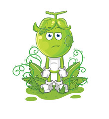 pea head waiting too long mascot. cartoon vector