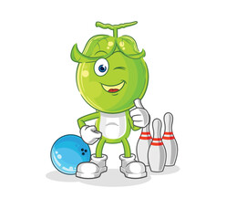 pea head play bowling illustration. character vector