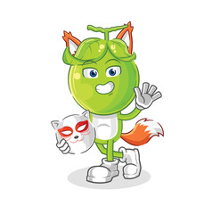 pea head japanese fox character. cartoon mascot