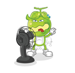 pea head with the fan character. cartoon mascot vector