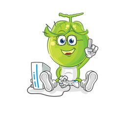 pea head playing video games. cartoon character