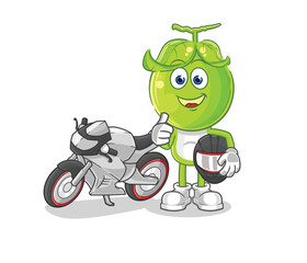 pea head racer character. cartoon mascot vector